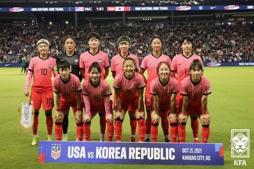 2021년 당시 미국과의 평가전 1차전에 나선 한국 여자 축구 대표팀